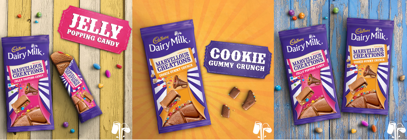 Cadbury Dairy Milk Marvellous Creations –  Jelly Popping Candy (160g & 38g) and Cookie Gummy Crunch (160g)