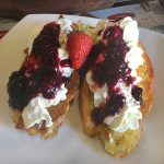 french toast with cream cheese mousse and berry compote,