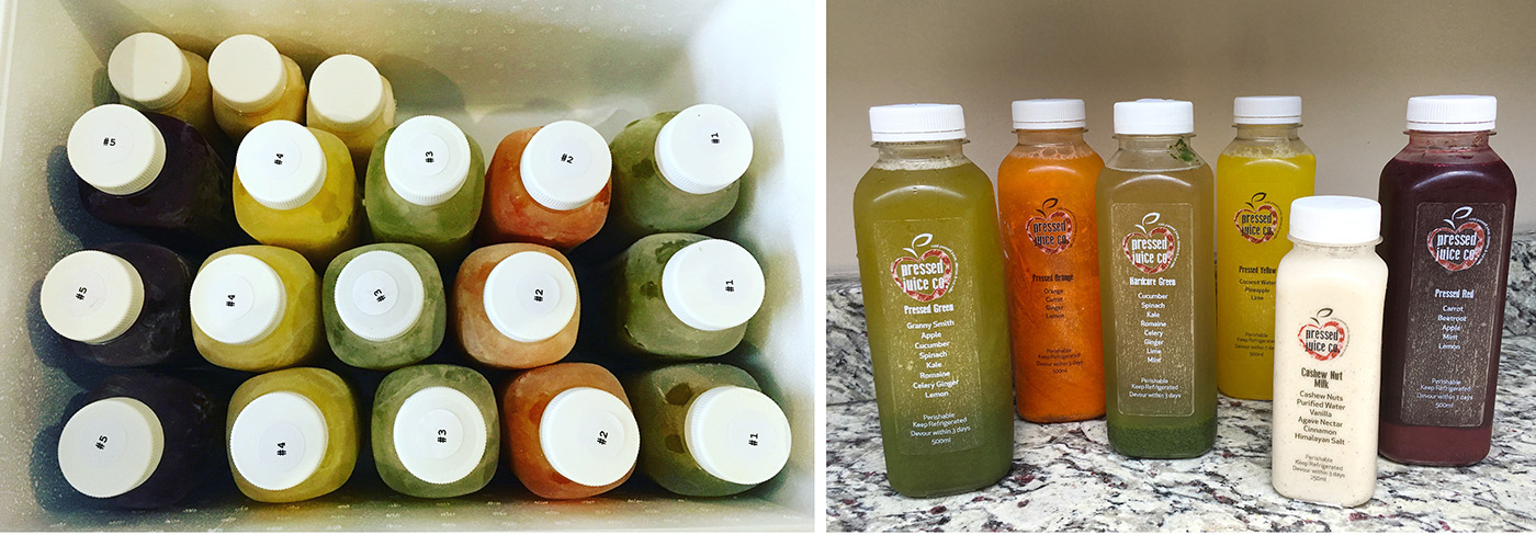 The Pressed Juice Co juices I ordered. They come frozen & perfectly labeled. 