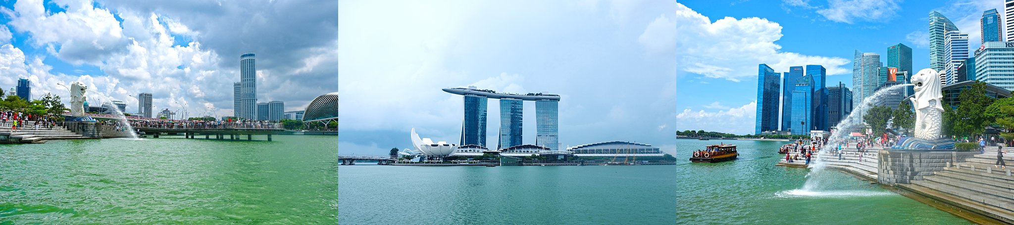 The Merlion and a view of the Marina Bay Sands Hotel, taken from the Bumboat (taken with Fujifilm XT2)